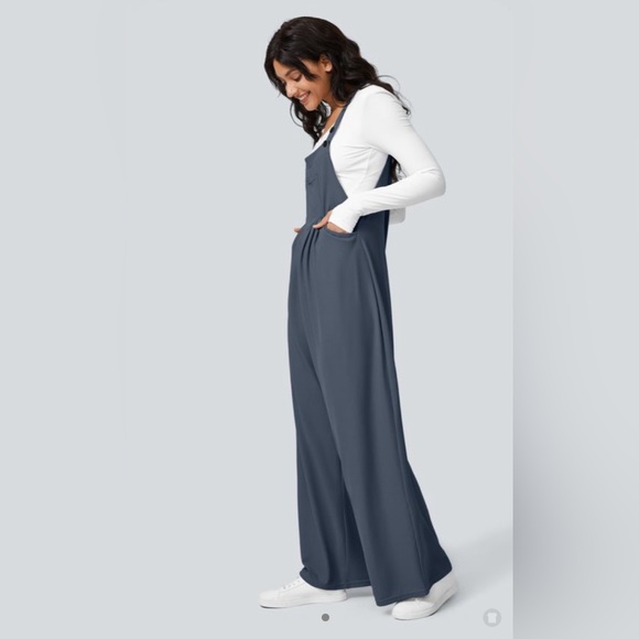 Halara Adjustable Strap Button Multiple Pockets Waffle Casual Overalls - Picture 2 of 6